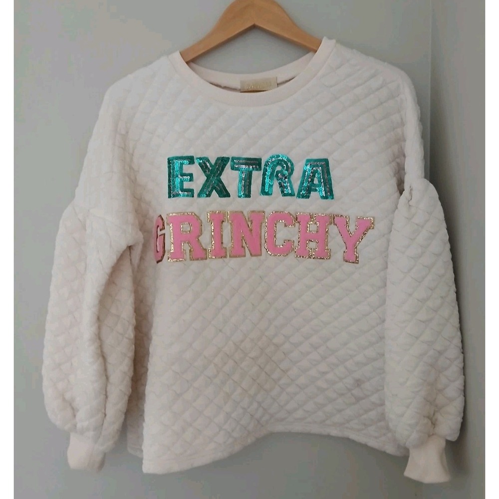Judith March Quilted Sweatshirt Size Small Extra Grinchy Sequins Holiday